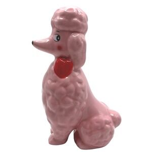 Ceramic Poodle Figurine 5.25" Pink Vintage Style Kitsch Heart Collar